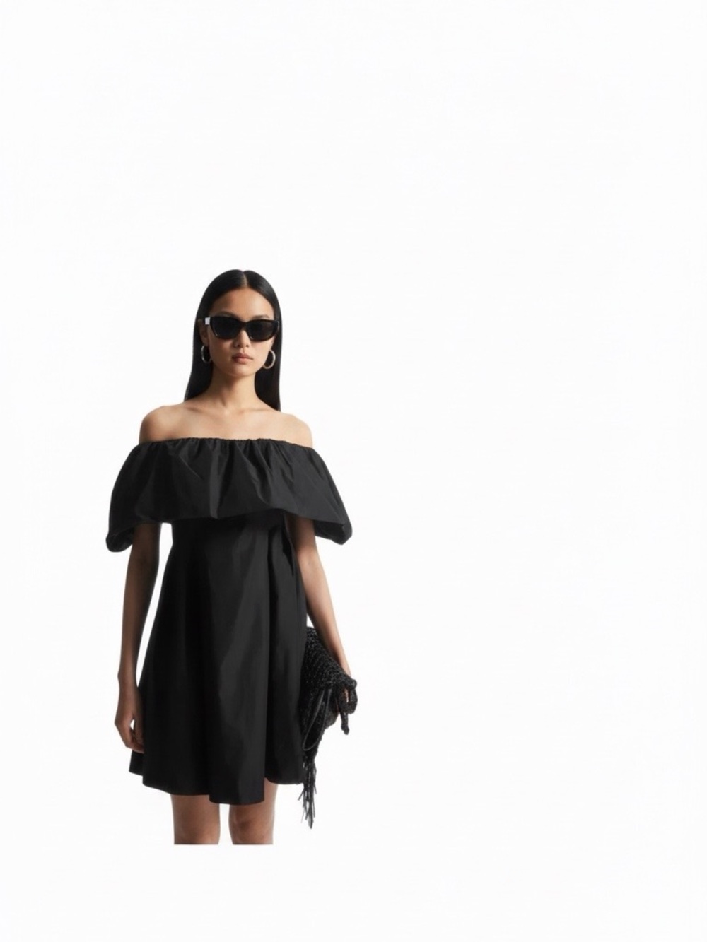 COS Black Off-The-Shoulder Ruffle Mini Dress 1164430002 Size 2 NWT